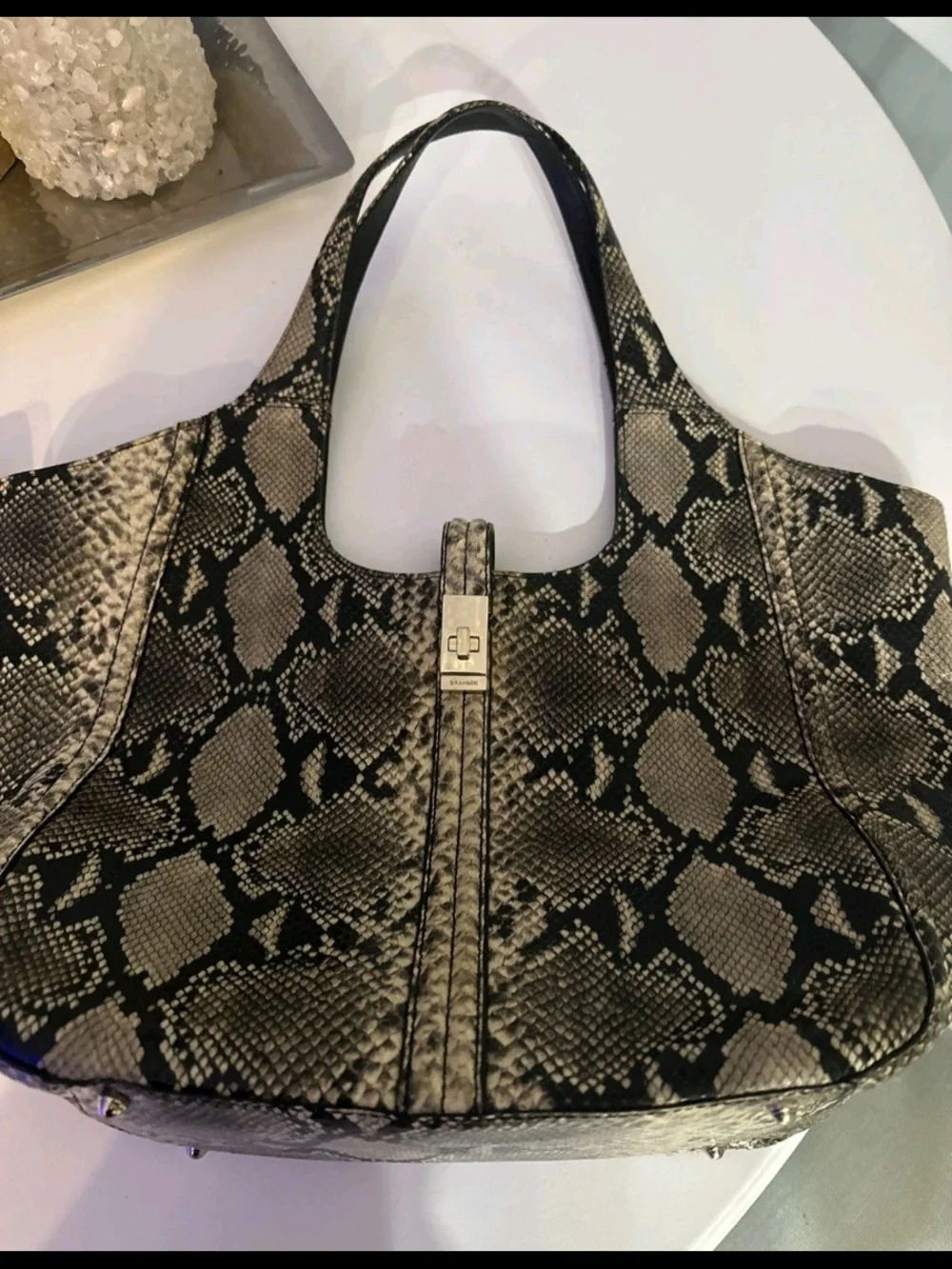 Python-Print Shoulder Bag in Black and Cream